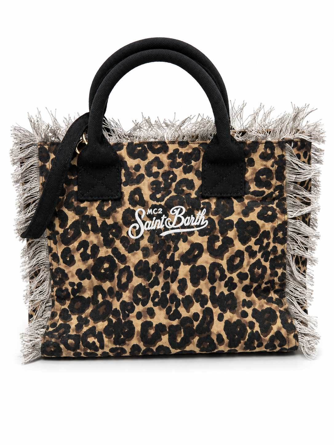 Saint Barth Leopard Print Fringe Tote Bag – Brown & Black