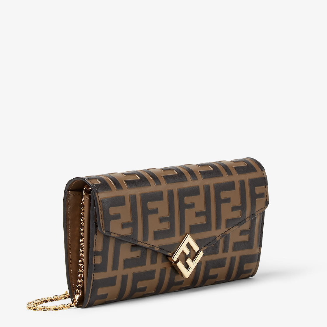 Fendi FF Diamonds Wallet On Chain in Brown FF Leather