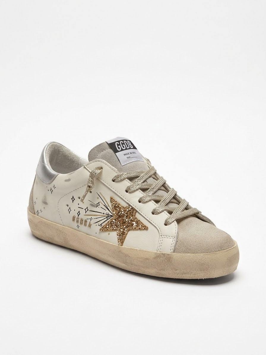 Golden Goose Super-Star Sneakers – White / Gold Glitter