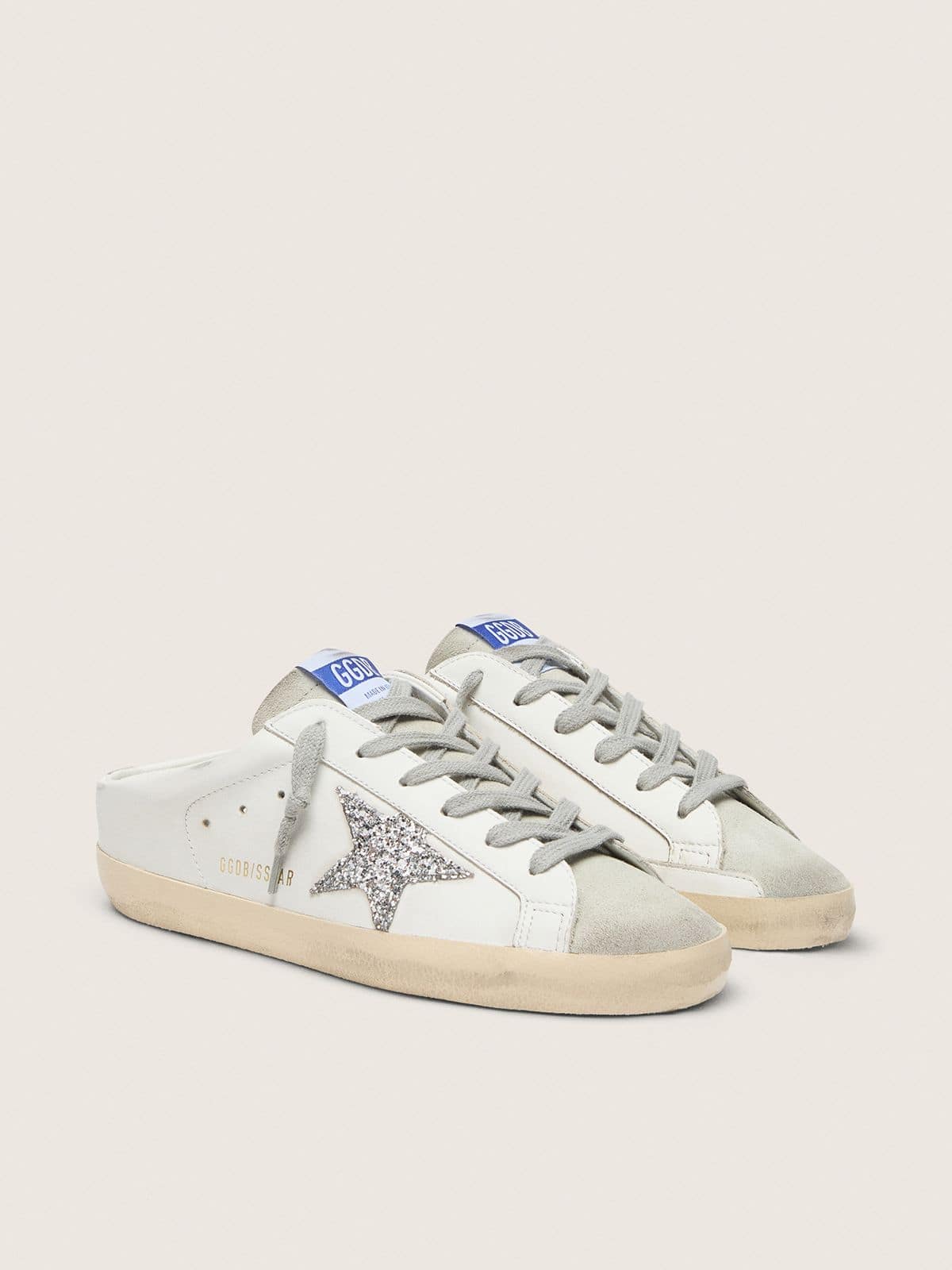 Golden Goose White & Silver Glitter super-Star sabot