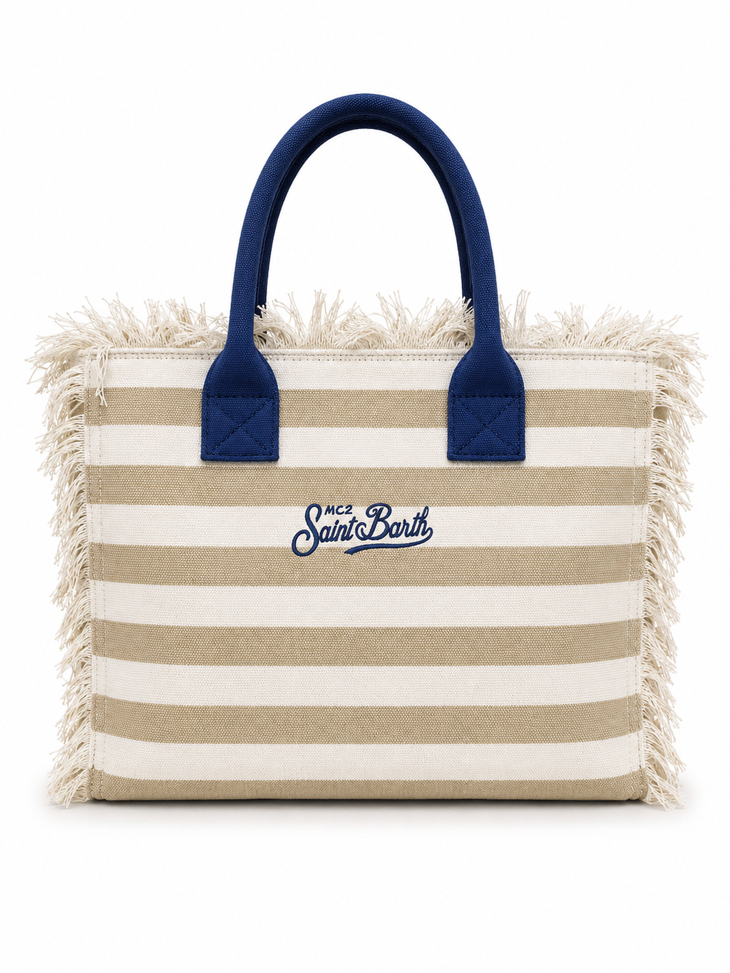 Saint Barth Striped Canvas Tote Bag – Beige & Navy
