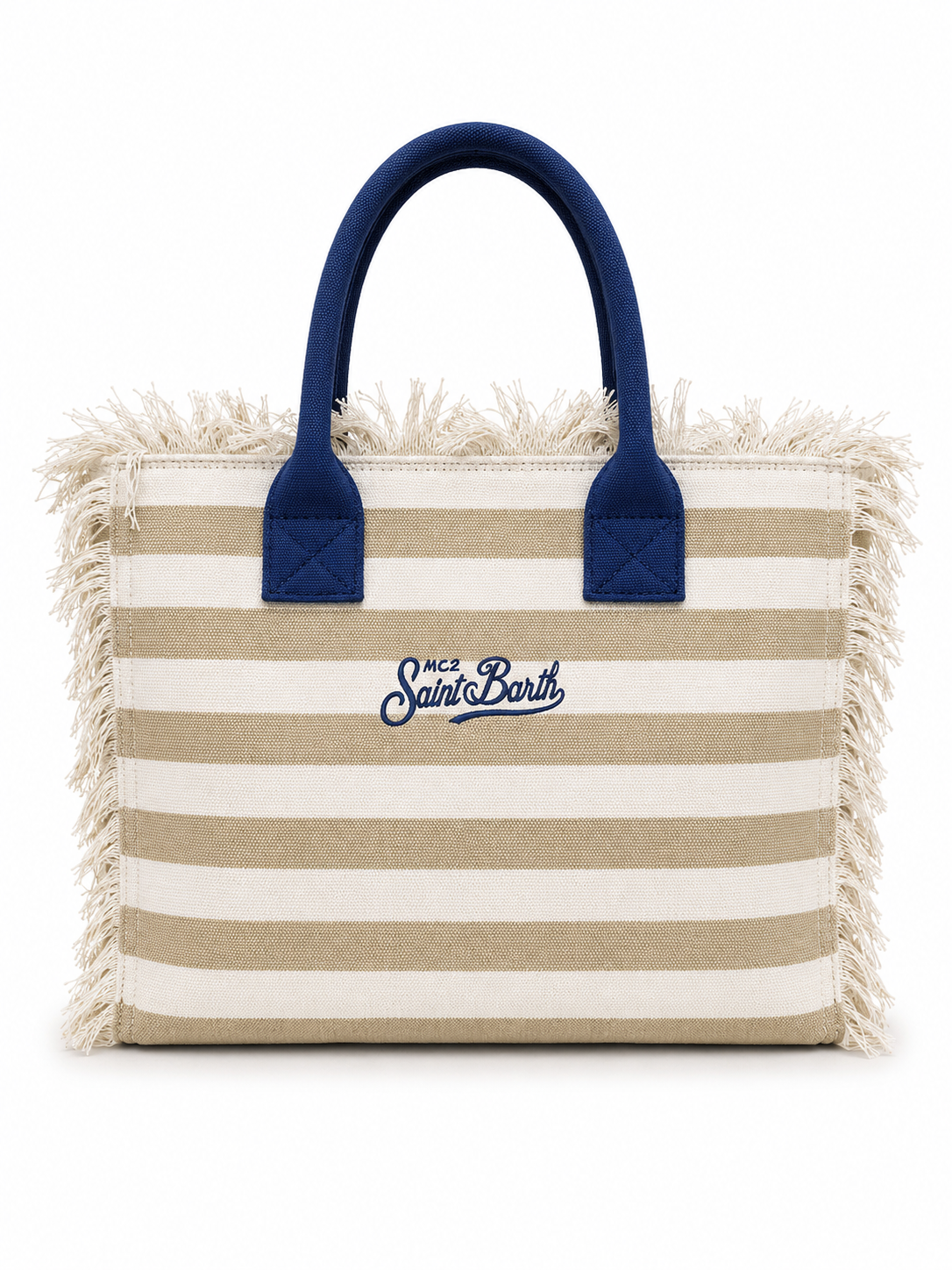 Saint Barth Striped Canvas Tote Bag – Beige & Navy