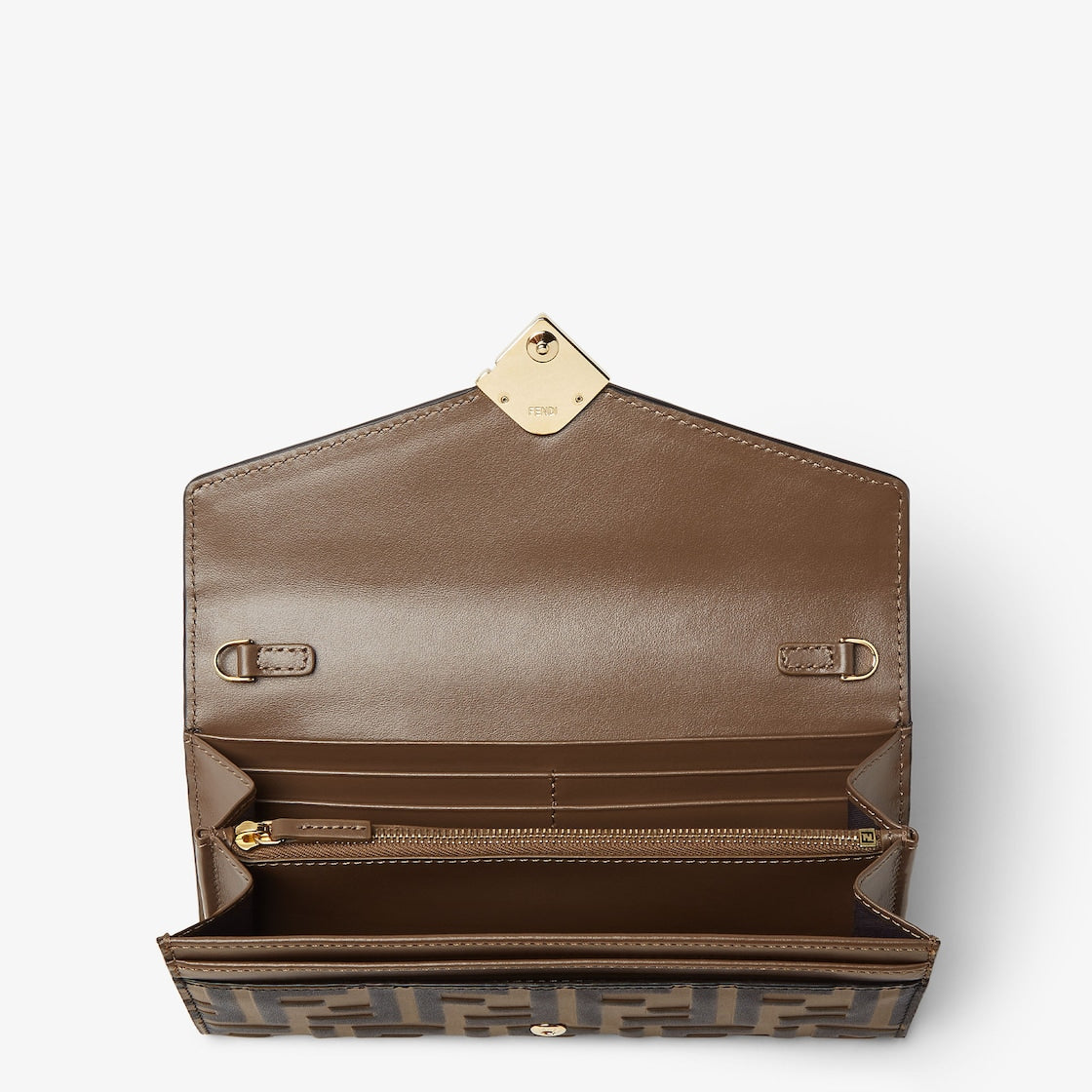 Fendi FF Diamonds Wallet On Chain in Brown FF Leather