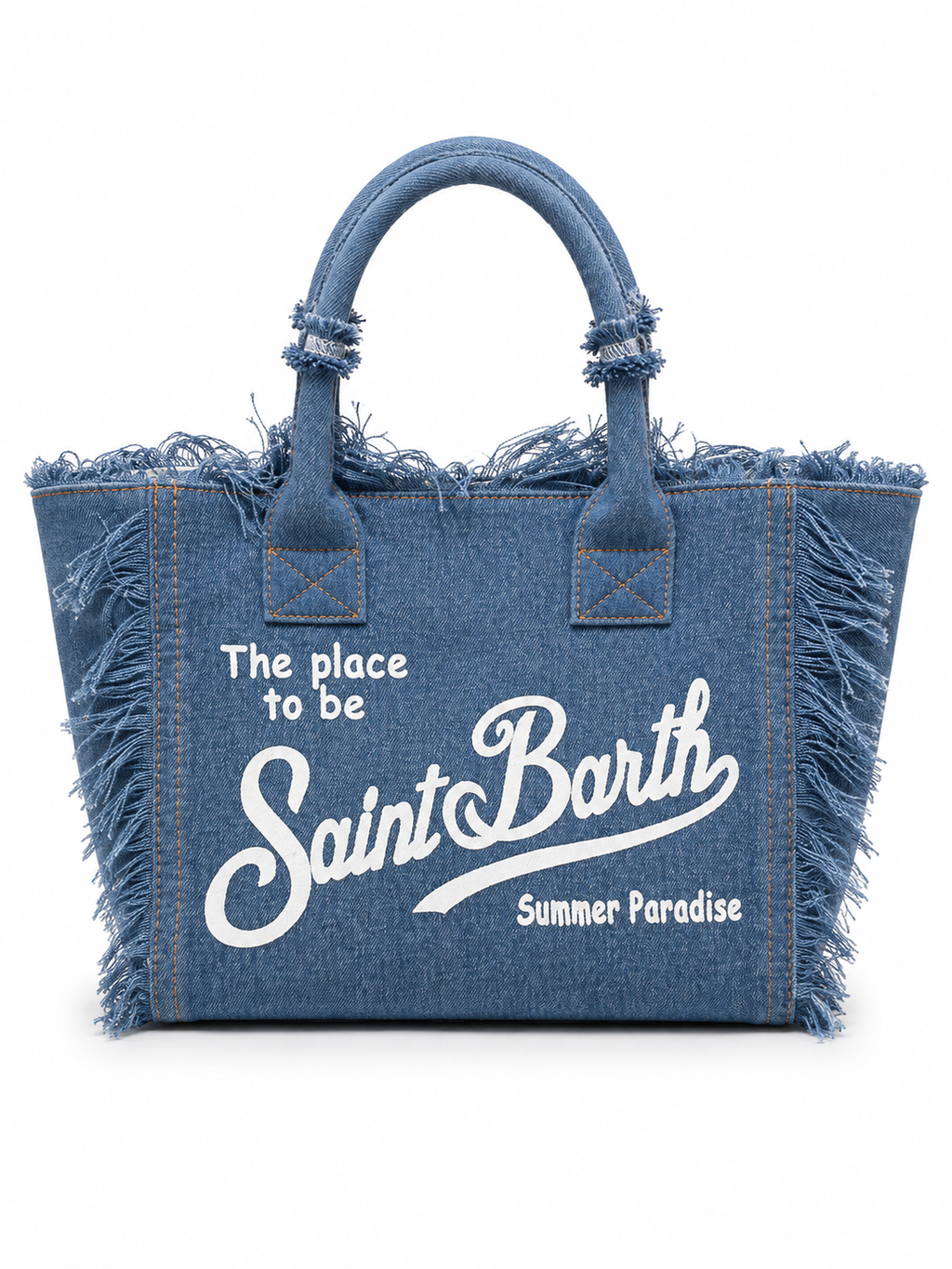 Saint Barth Denim Fringe Tote Bag – Blue