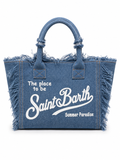 Saint Barth Denim Fringe Tote Bag – Blue