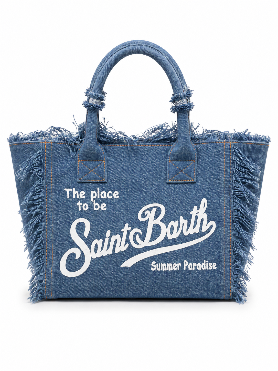 Saint Barth Denim Fringe Tote Bag – Blue