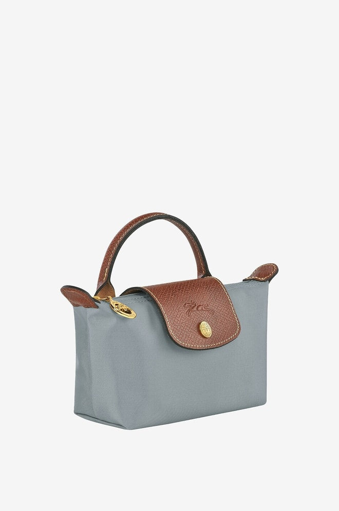 Longchamp Le Pliage Pouch with Handle – Steel with extra strap