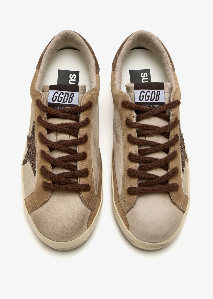 Golden Goose Super-Star Sneakers – Brown Suede & Silver Glitter