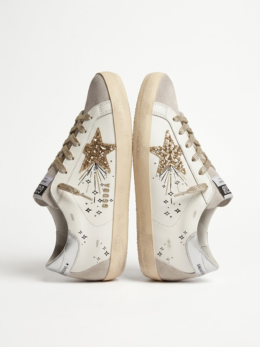 Golden Goose Super-Star Sneakers – White / Gold Glitter