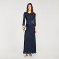 Sandro Metallic Knit Cardigan & Maxi Skirt Set – Navy Blue