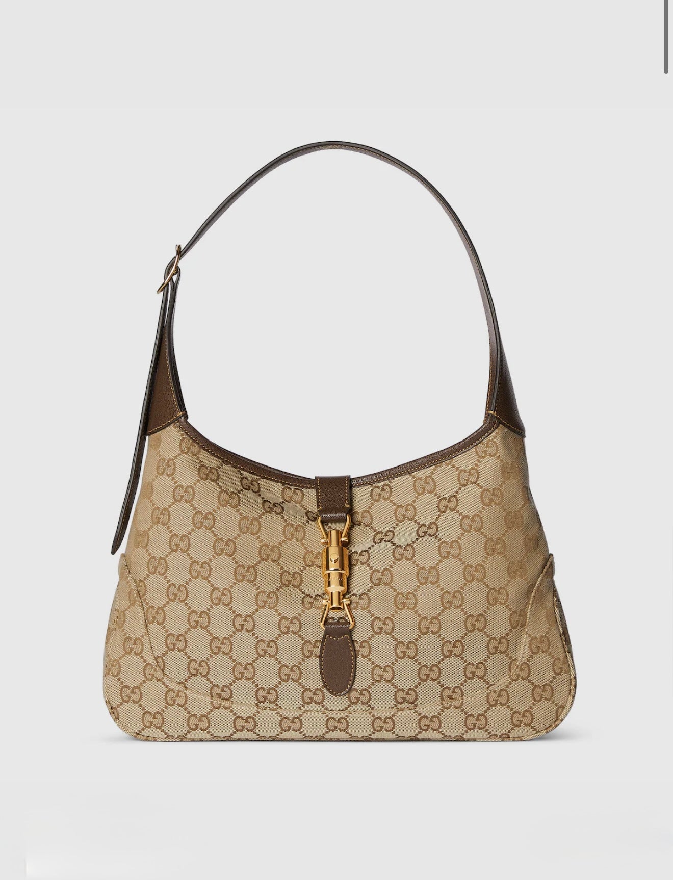 Gucci Jackie 1961 Medium Shoulder Bag in Sand and Dark Brown GG Canvas