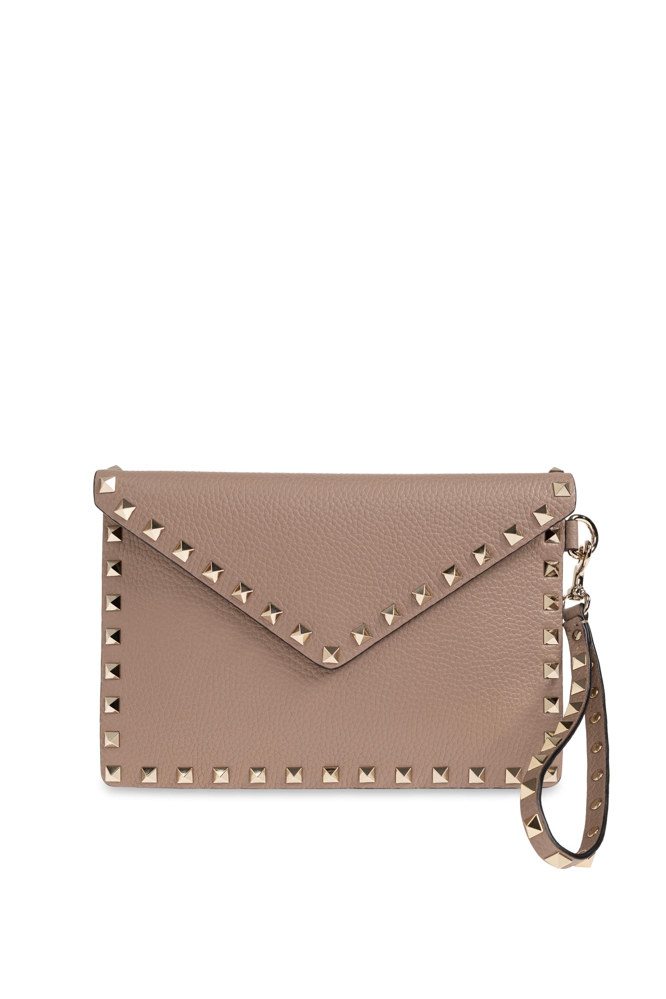 Valentino Garavani Rockstud Grainy Calfskin Pouch – Poudre