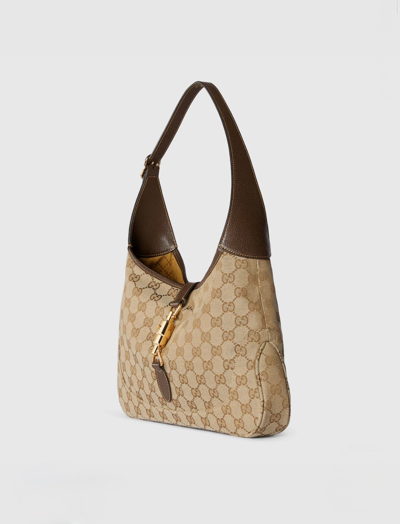 Gucci Jackie 1961 Medium Shoulder Bag in Sand and Dark Brown GG Canvas