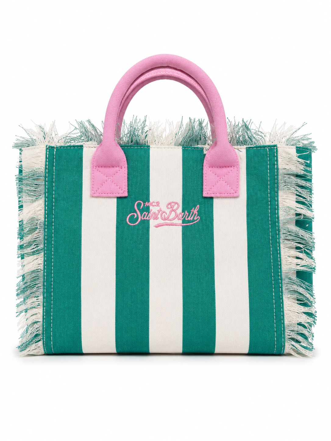 Saint Barth Striped Canvas Tote Bag – Green & Pink