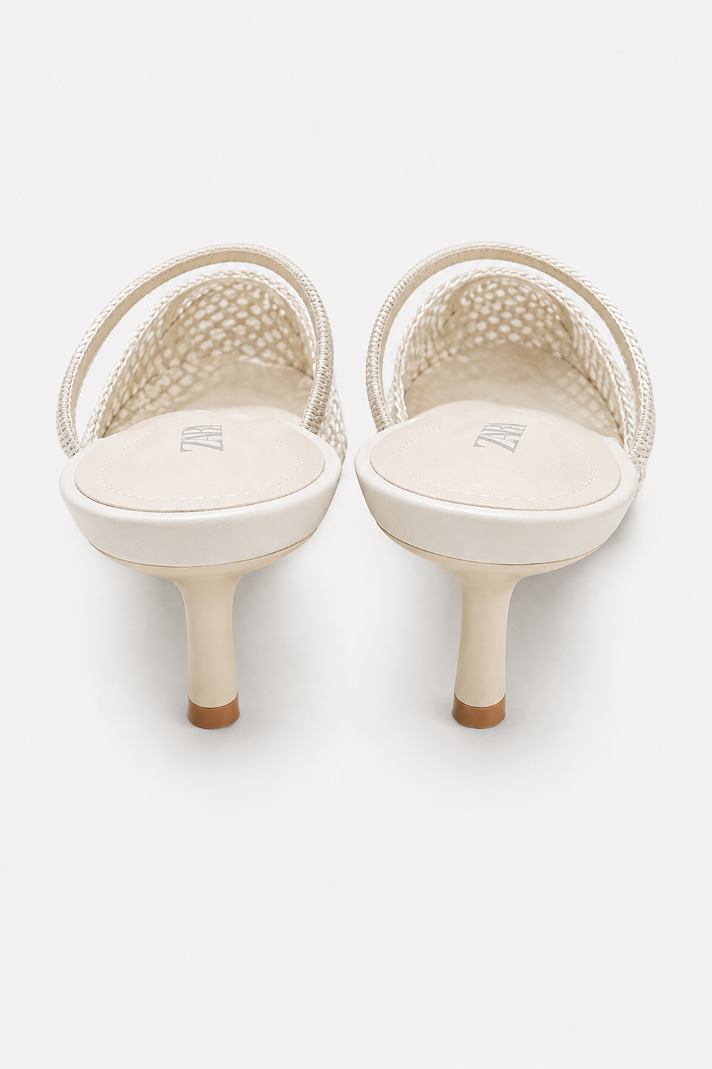 ZARA Pointed-Toe Mesh Heeled Mules – Ecru