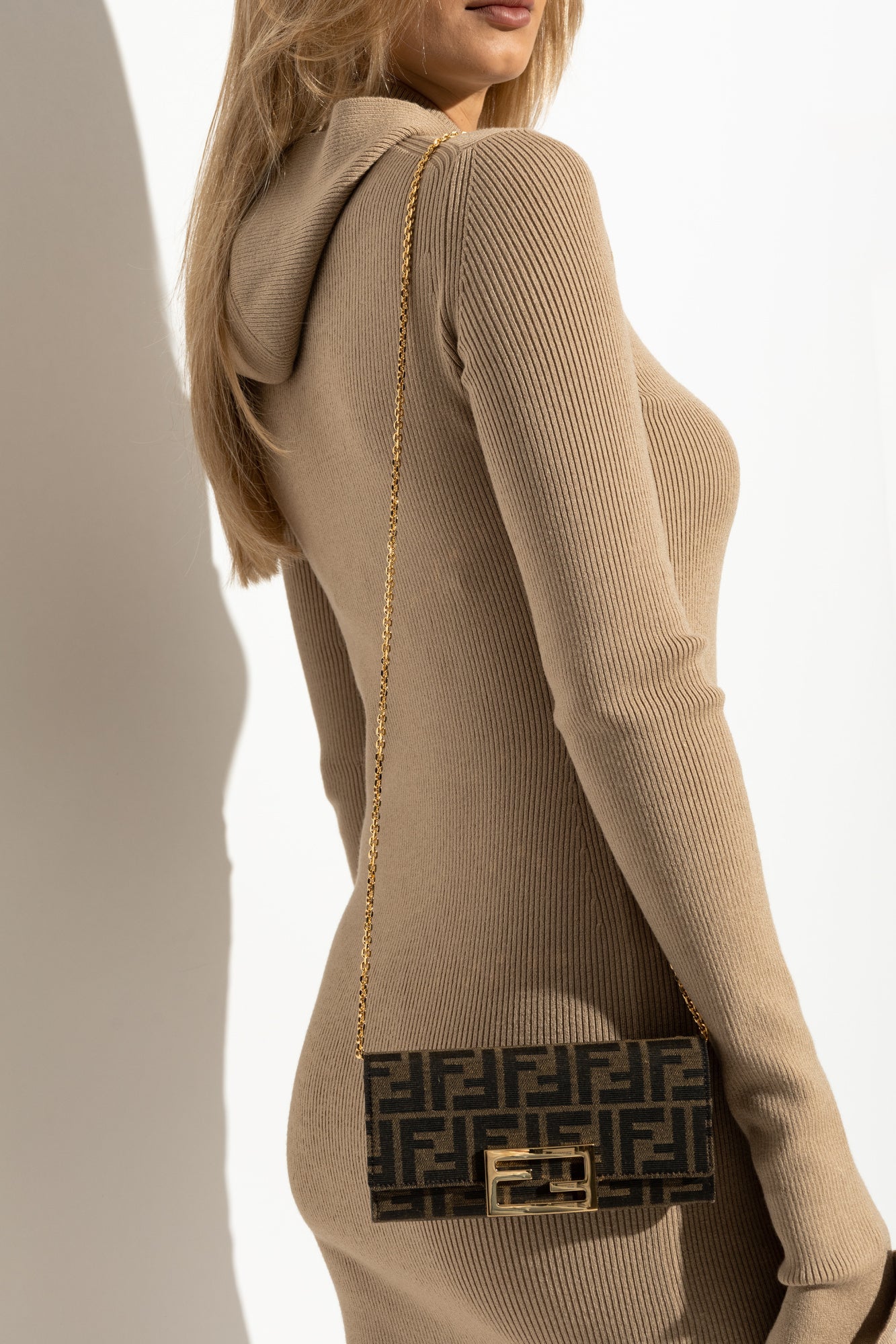 Fendi Wallet On Chain Baguette in Brown FF Jacquard