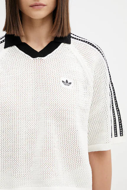 adidas Originals Knitted Crochet Polo – Off White / Black