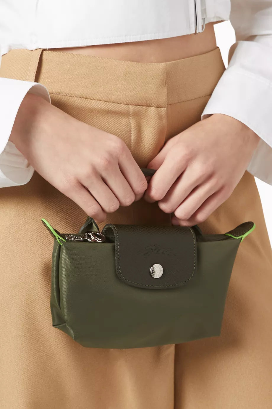 Longchamp Le Pliage Green Pouch with Handle