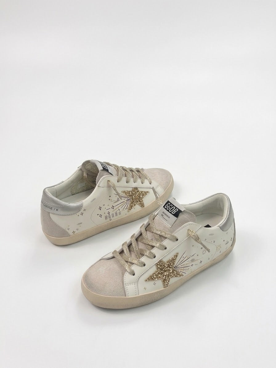 Golden Goose Super-Star Sneakers – White / Gold Glitter