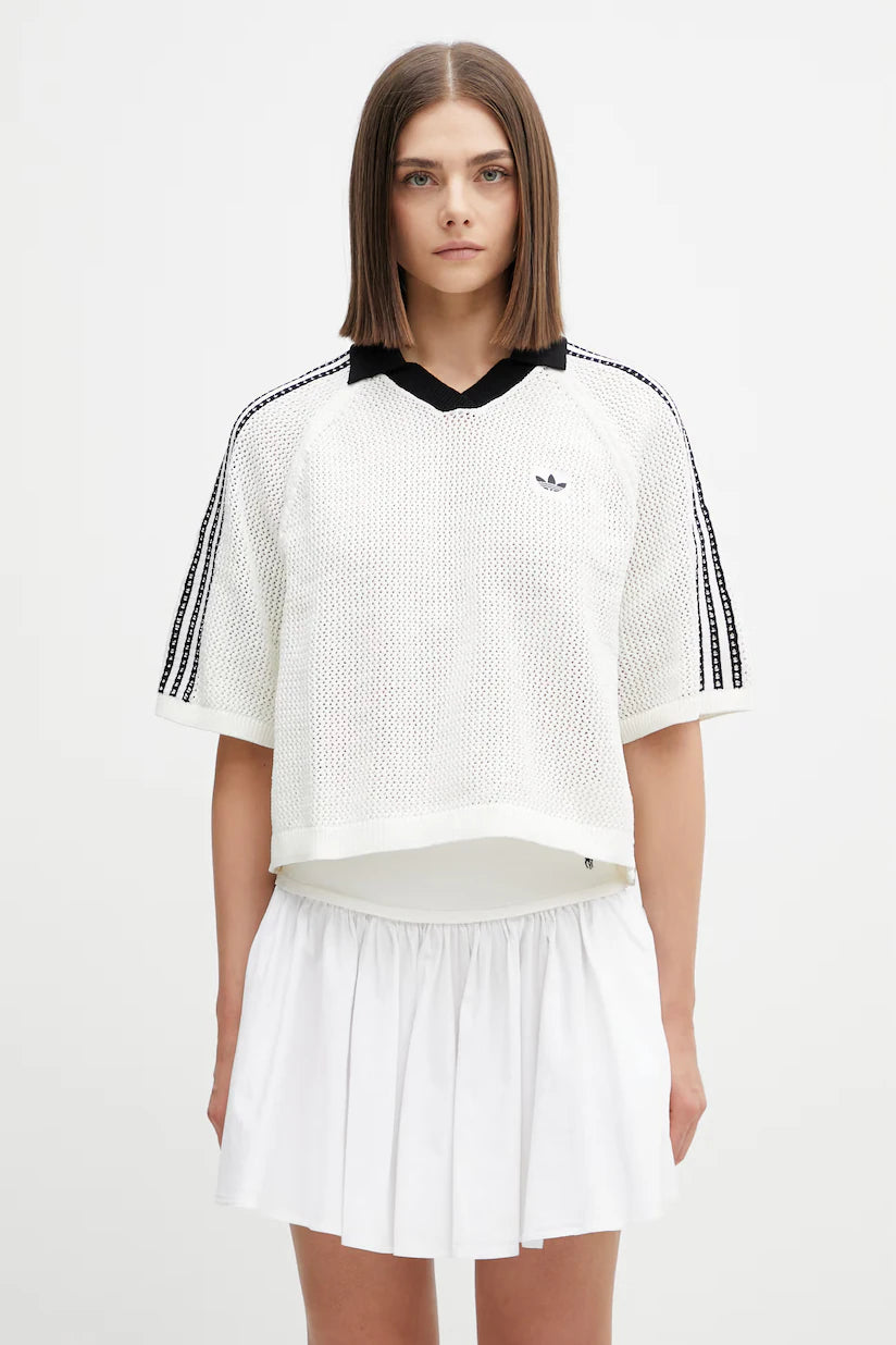 adidas Originals Knitted Crochet Polo – Off White / Black