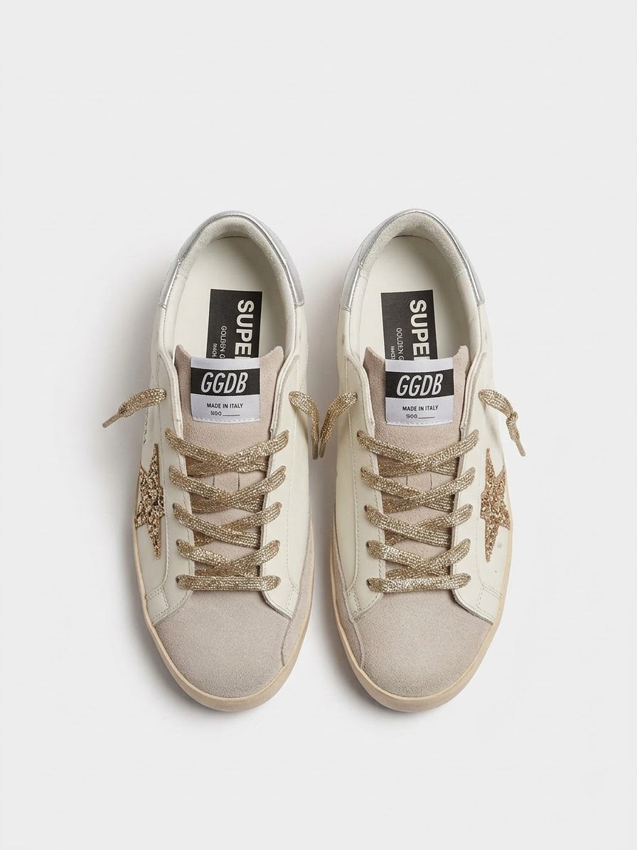 Golden Goose Super-Star Sneakers – White / Gold Glitter