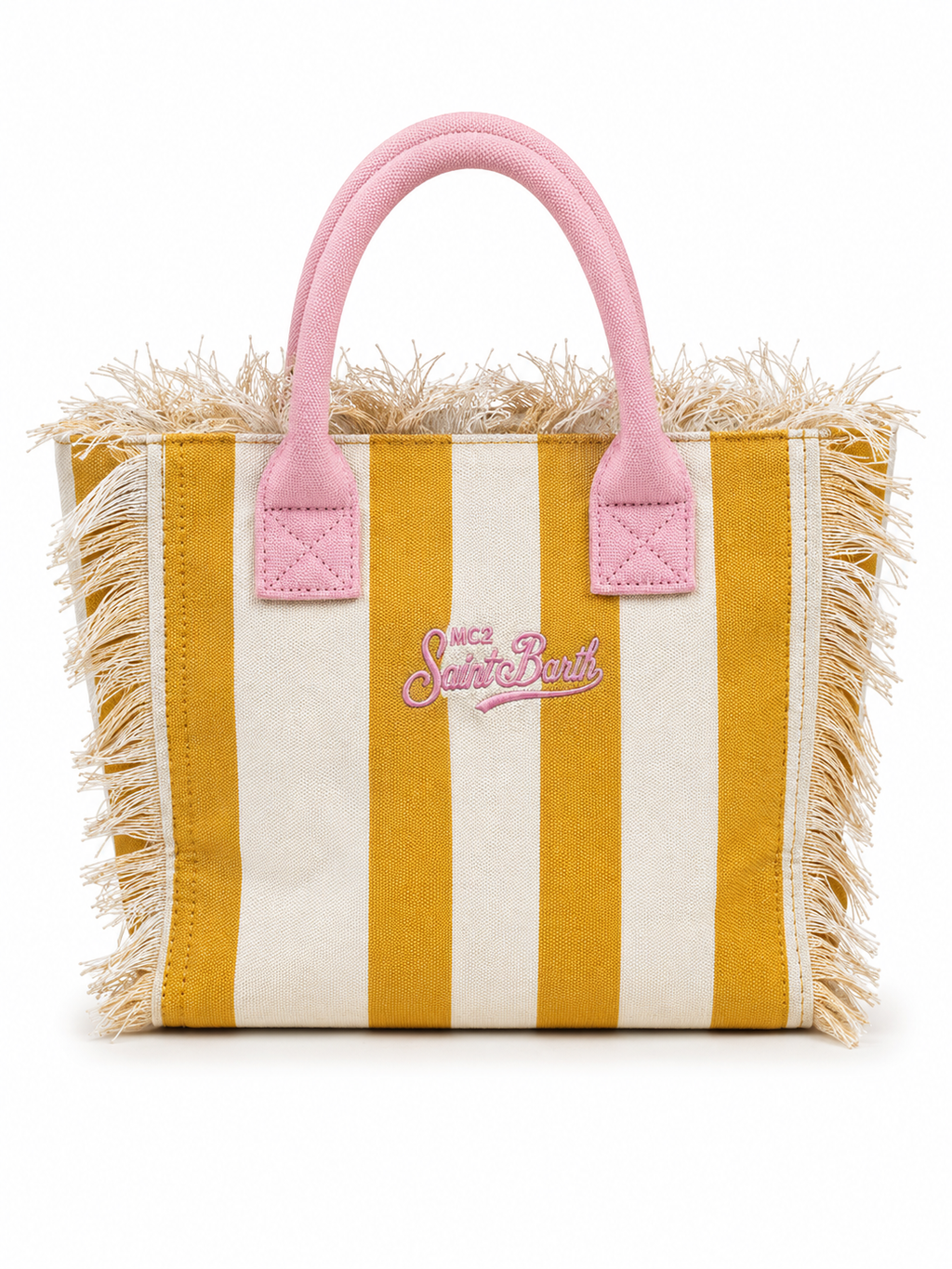 Saint Barth Striped Canvas Tote Bag – Mustard & Pink