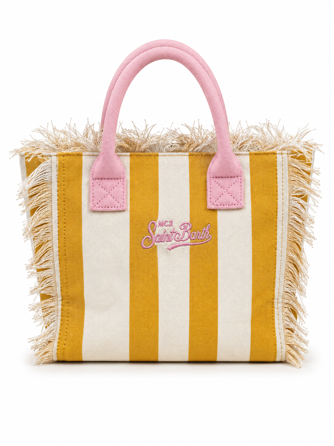 Saint Barth Striped Canvas Tote Bag – Mustard & Pink