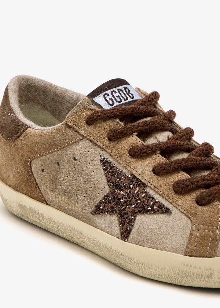 Golden Goose Super-Star Sneakers – Brown Suede & Silver Glitter