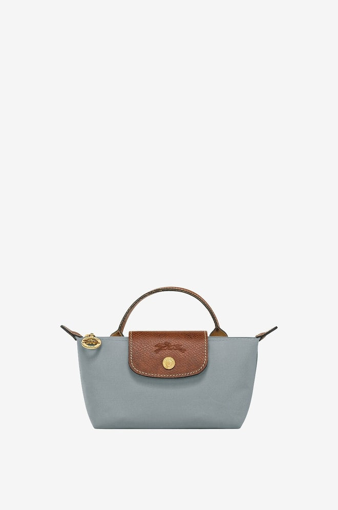 Longchamp Le Pliage Pouch with Handle – Steel with extra strap