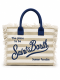 Saint Barth Striped Canvas Tote Bag – Beige & Navy