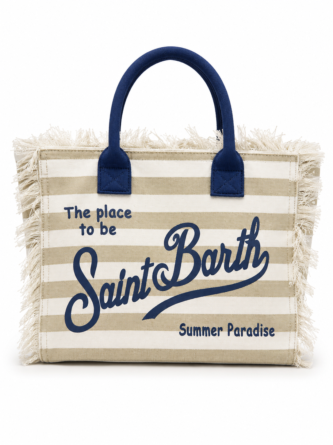 Saint Barth Striped Canvas Tote Bag – Beige & Navy