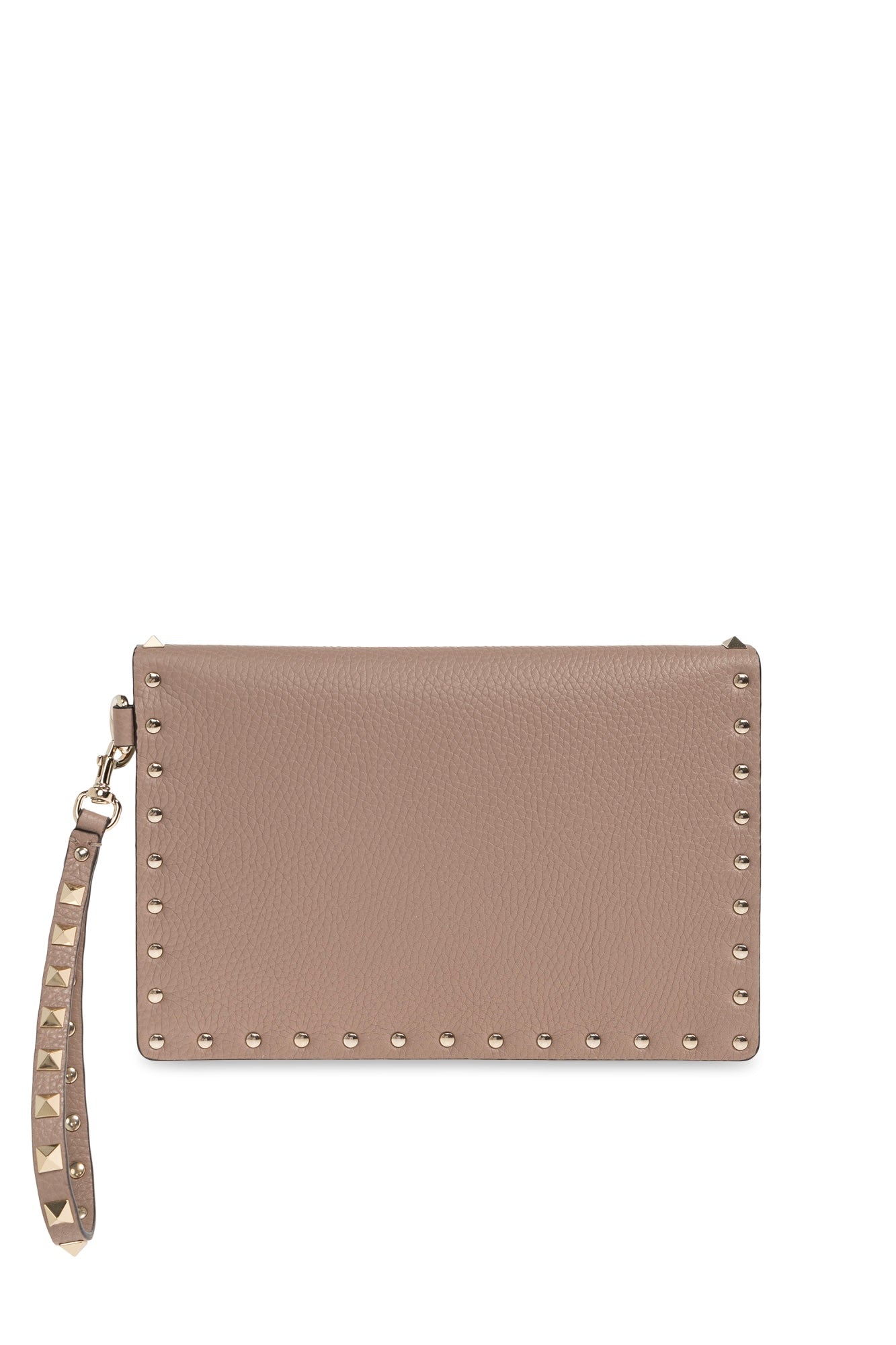 Valentino Garavani Rockstud Grainy Calfskin Pouch – Poudre