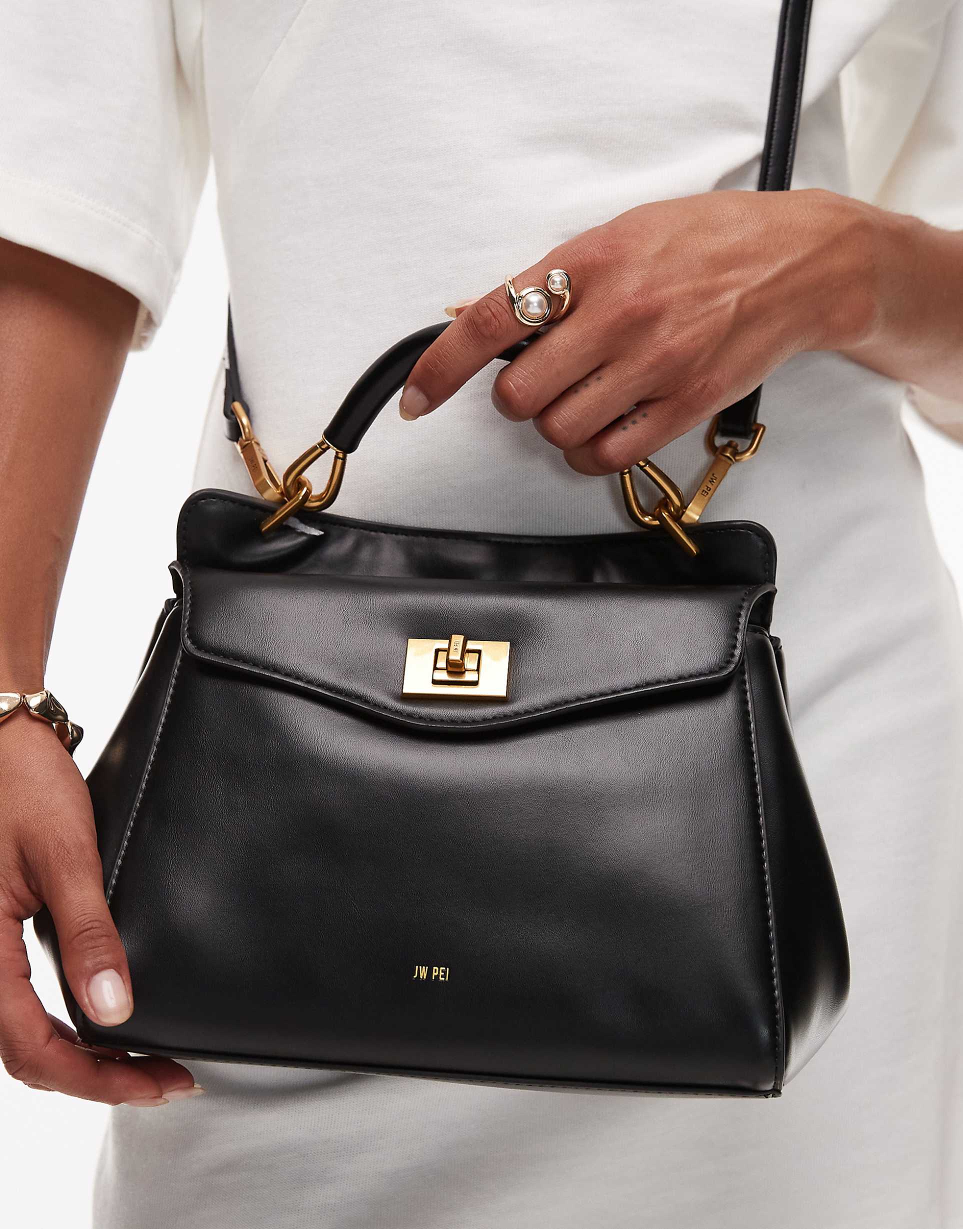JW PEI Lucia classic top handle bag with crossbody strap in black