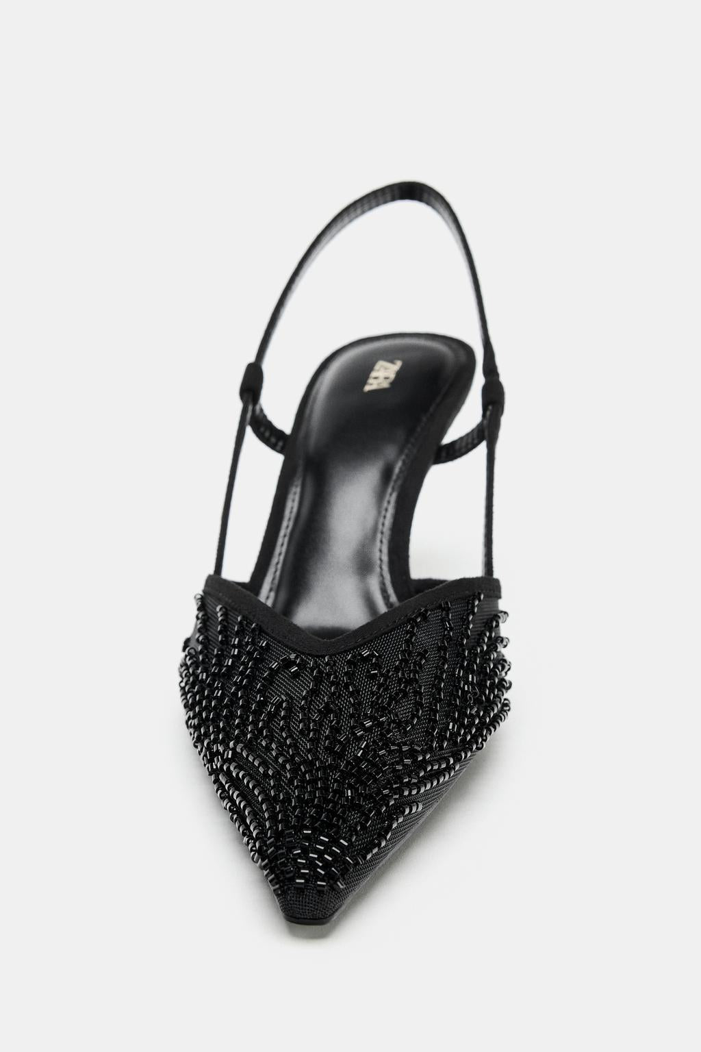 ZARA Beaded Pointed-Toe Slingback Heels – Black