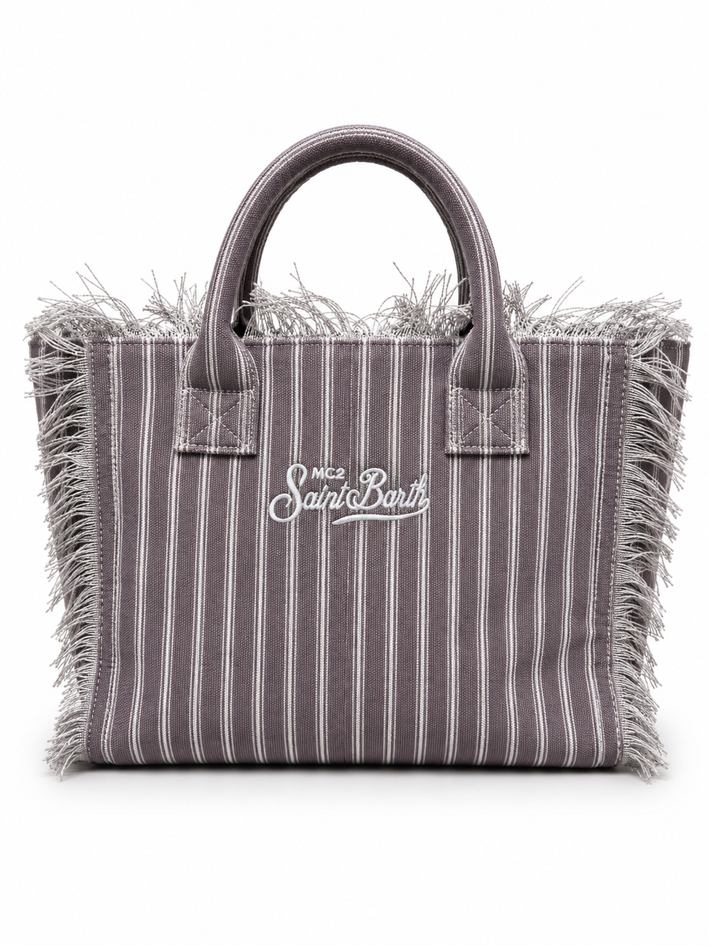 Saint Barth Striped Canvas Fringe Tote Bag – Brown