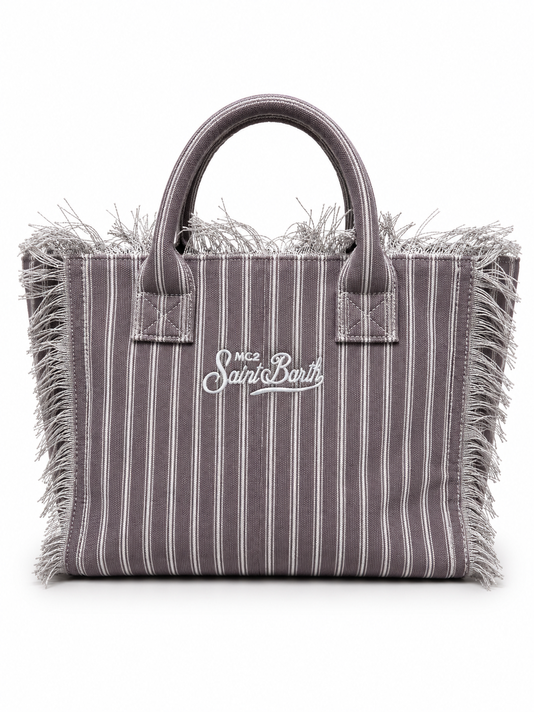 Saint Barth Striped Canvas Fringe Tote Bag – Brown