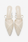 ZARA Pointed-Toe Mesh Heeled Mules – Ecru