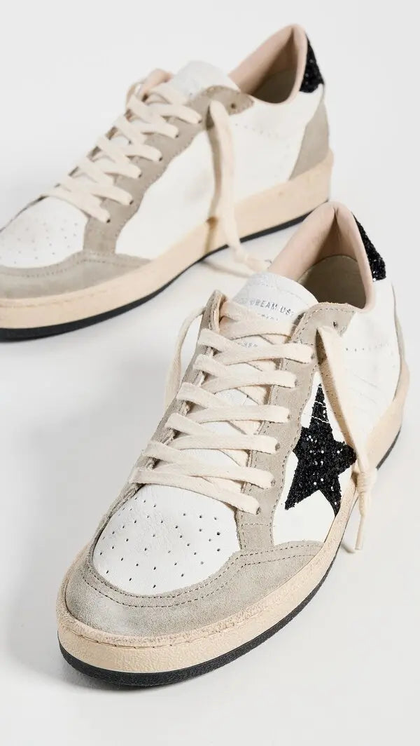 Golden Goose White & Black Glitter Star Sneakers