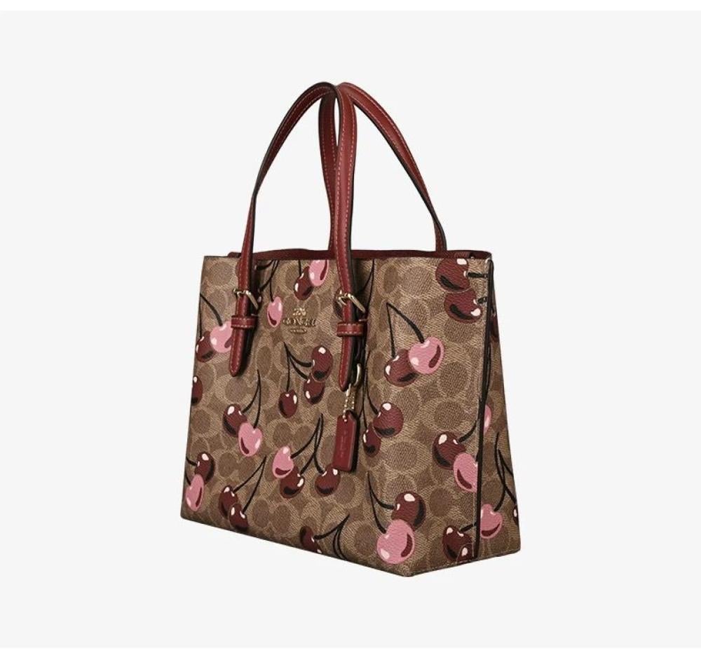 Coach Mollie Tote Bag 25 with Cherry Print – Gold/Tan Multi