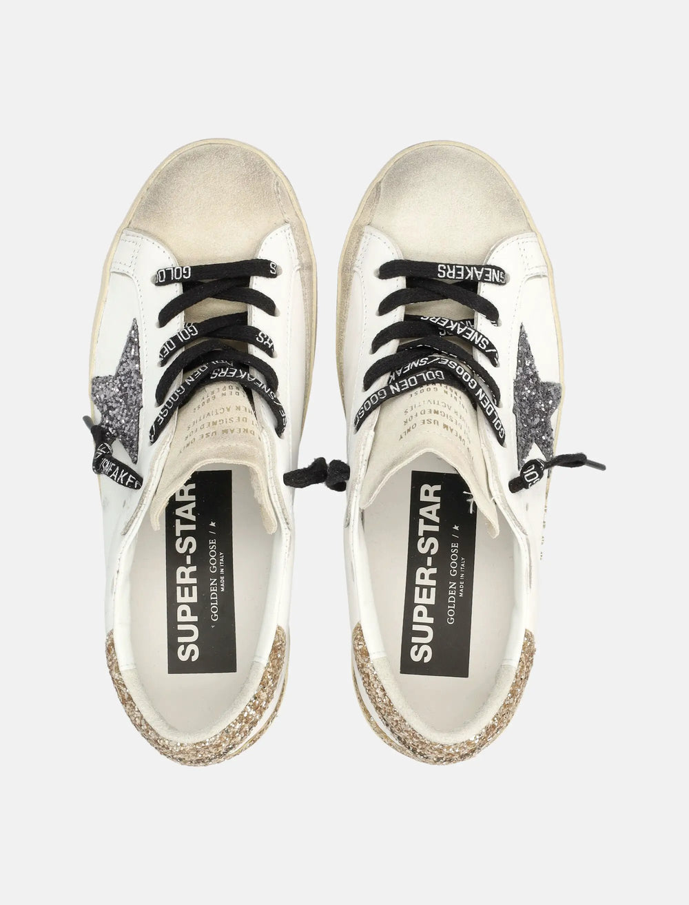 Golden Goose Super-Star Sneakers – White / Gold Glitter