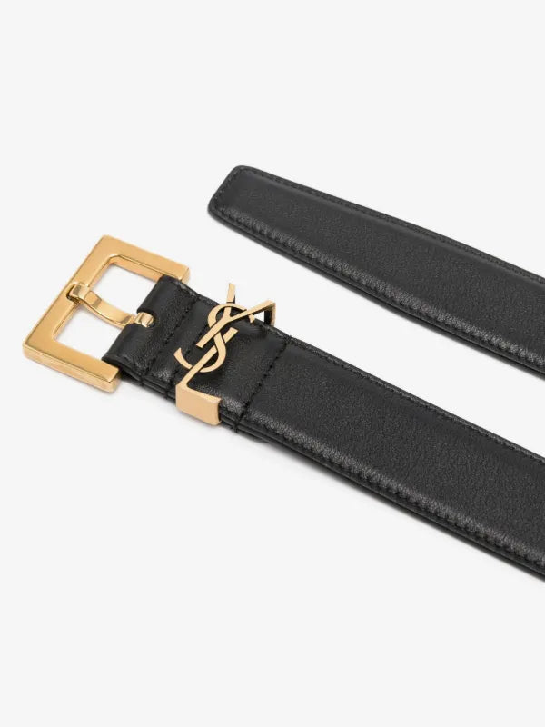 Saint Laurent Cassandre Belt in Grained Leather – Black