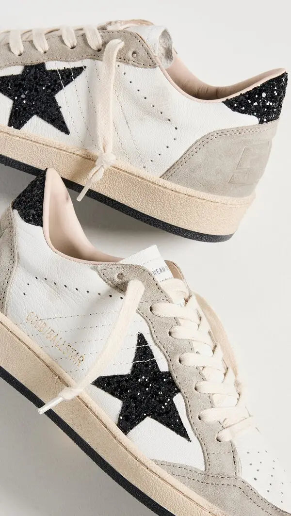 Golden Goose White & Black Glitter Star Sneakers