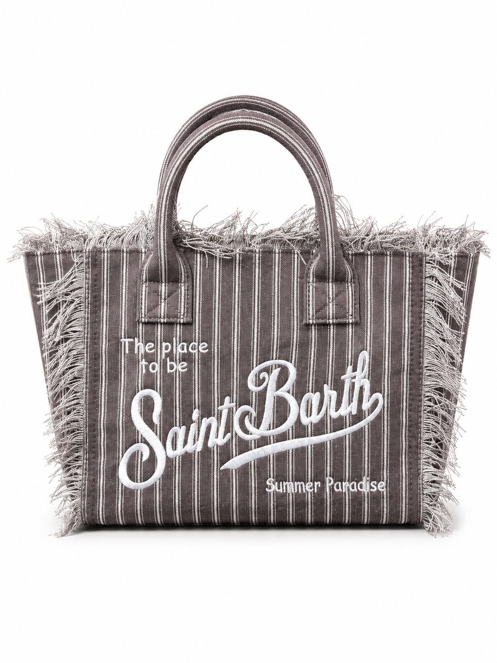 Saint Barth Striped Canvas Fringe Tote Bag – Brown