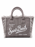 Saint Barth Striped Canvas Fringe Tote Bag – Brown