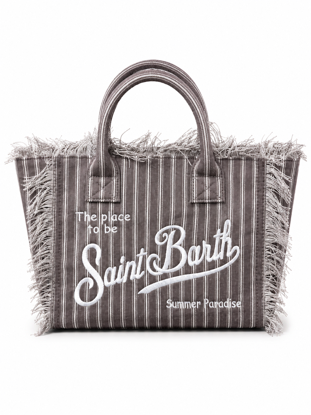 Saint Barth Striped Canvas Fringe Tote Bag – Brown