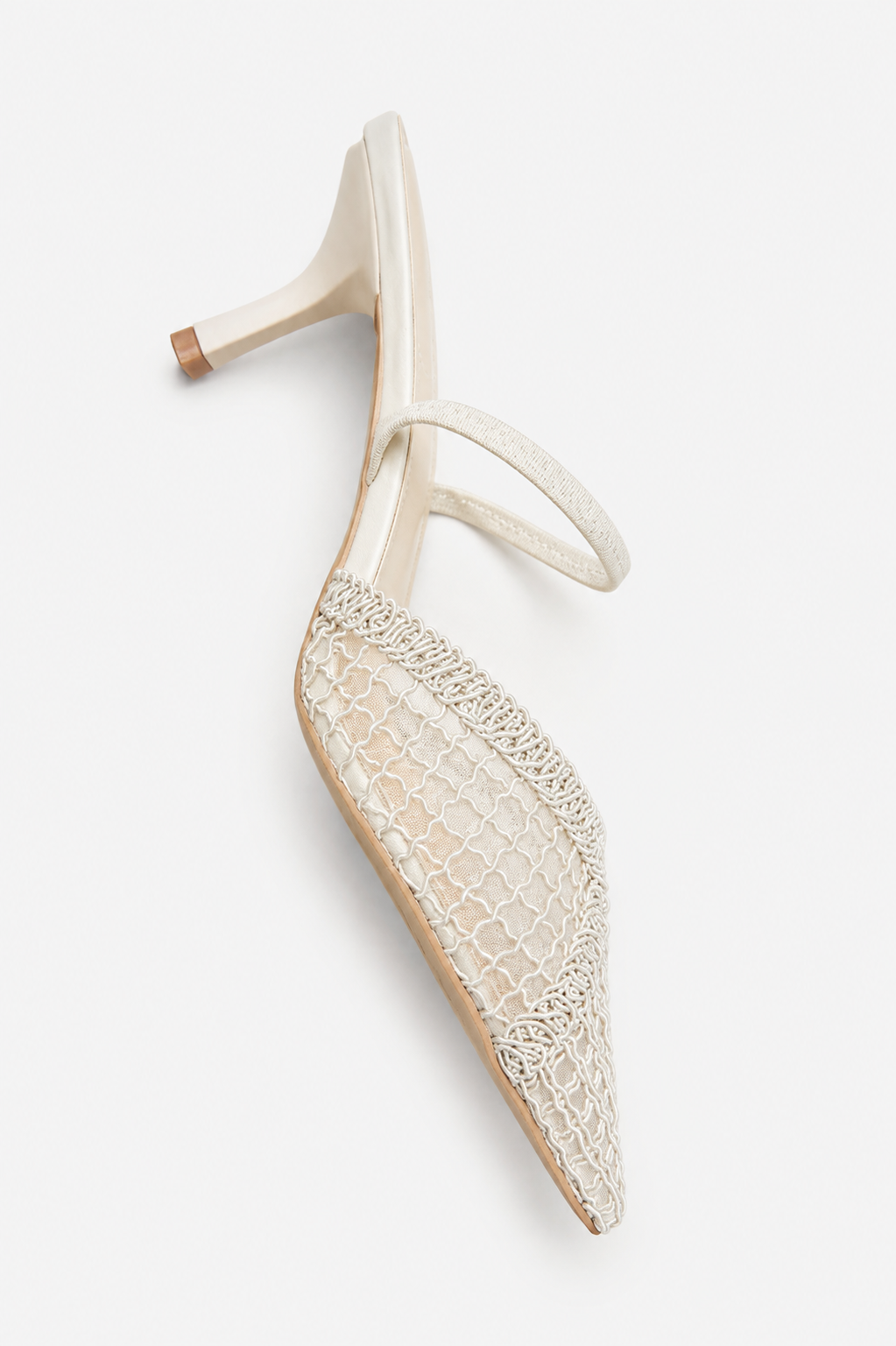 ZARA Pointed-Toe Mesh Heeled Mules – Ecru