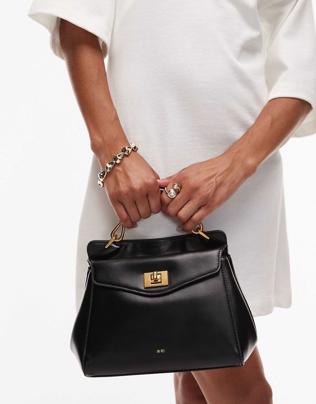JW PEI Lucia classic top handle bag with crossbody strap in black