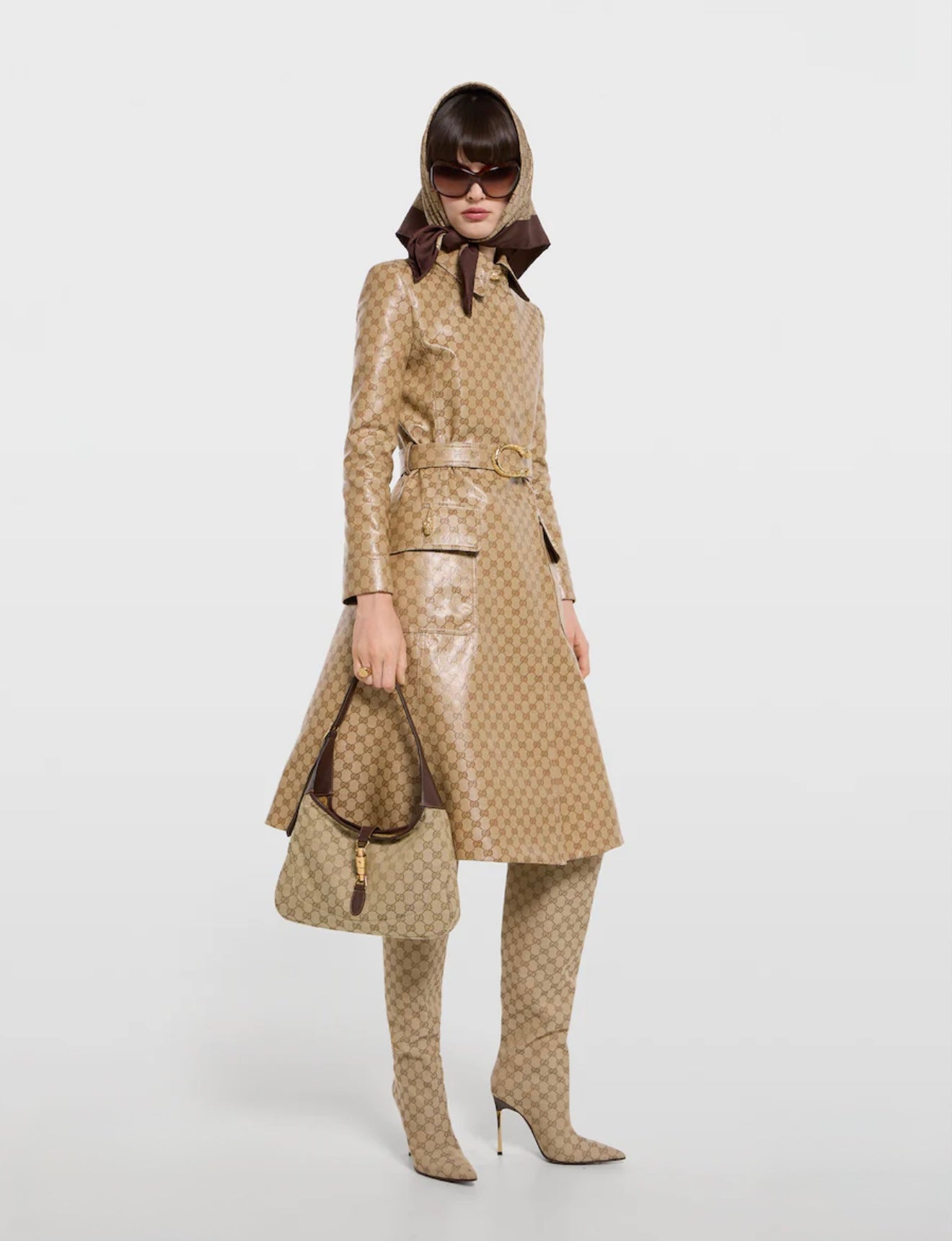 Gucci Jackie 1961 Medium Shoulder Bag in Sand and Dark Brown GG Canvas