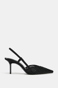 ZARA Beaded Pointed-Toe Slingback Heels – Black