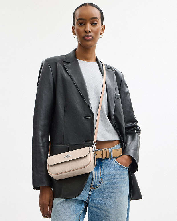 Coach Hailey Flap Bag in Signature Canvas – Sand / Taupe